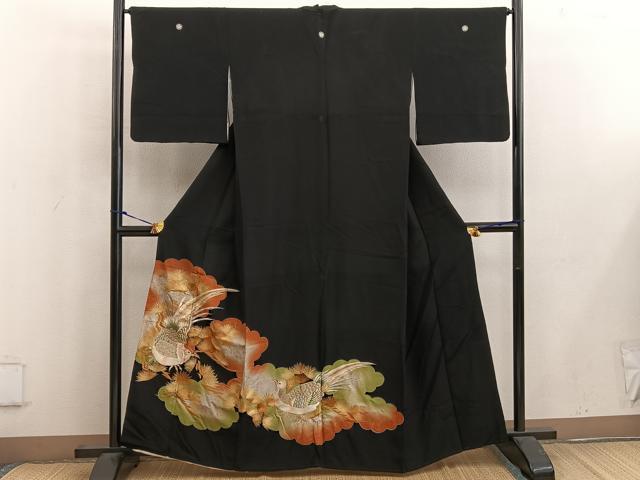 平和屋着物■豪華黒留袖 刺繍 尾長鳥 金彩 正絹 逸品 BAAW6605mz