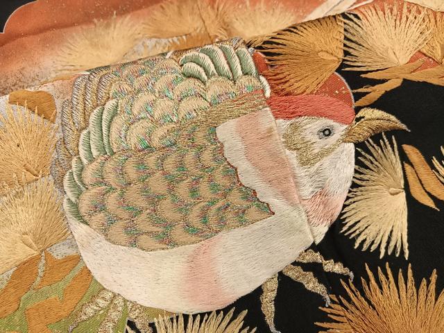 平和屋着物■豪華黒留袖 刺繍 尾長鳥 金彩 正絹 逸品 BAAW6605mz