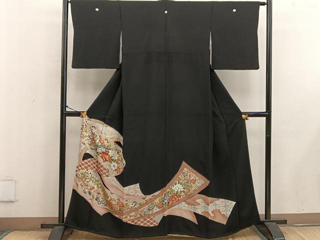 平和屋着物■豪華黒留袖 刺繍 牡丹花文 金彩 正絹 逸品 BAAW6620mz