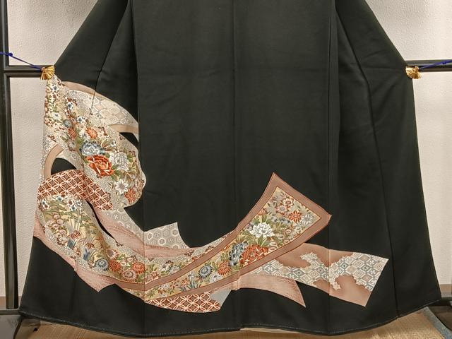 平和屋着物■豪華黒留袖 刺繍 牡丹花文 金彩 正絹 逸品 BAAW6620mz