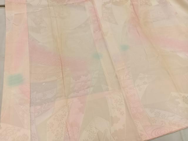 平和屋着物●振袖用長襦袢 無双仕立て 束ね熨斗飛鶴文 暈し染め 正絹 逸品 BAAW6637mz
