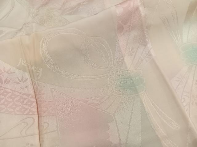 平和屋着物●振袖用長襦袢 無双仕立て 束ね熨斗飛鶴文 暈し染め 正絹 逸品 BAAW6637mz