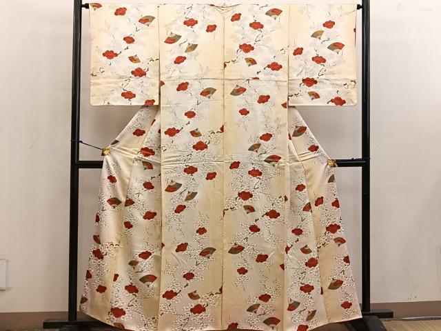 平和屋着物■上質な小紋 扇面枝椿 金彩 正絹 逸品 BAAW6646mz