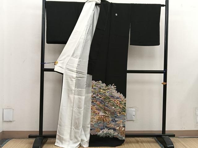 平和屋着物■豪華黒留袖 友禅 作家物 風景花文 正絹 逸品 BAAW6655mz