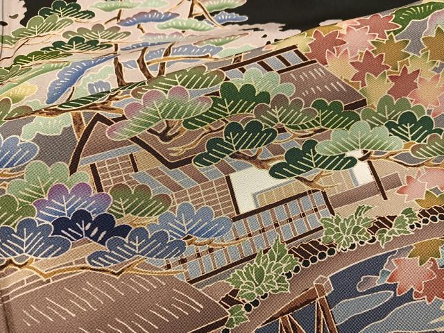 平和屋着物■豪華黒留袖 友禅 作家物 風景花文 正絹 逸品 BAAW6655mz