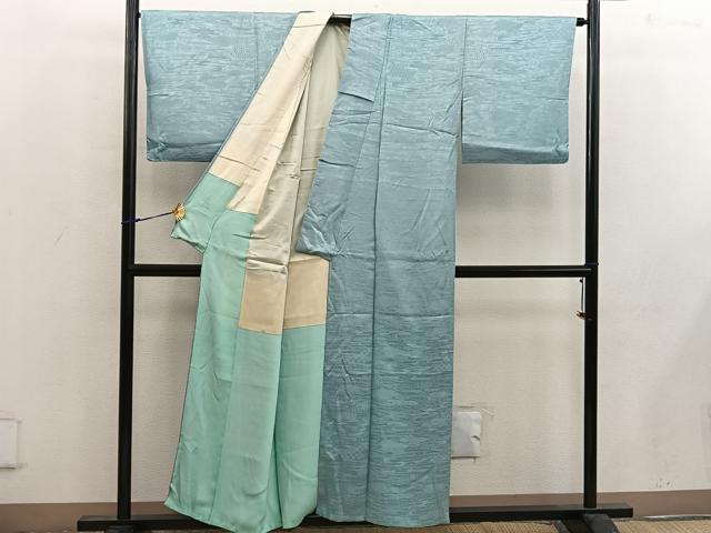 平和屋着物■上質な色無地 流水地紋 薄青色 正絹 逸品 BAAW6658mz