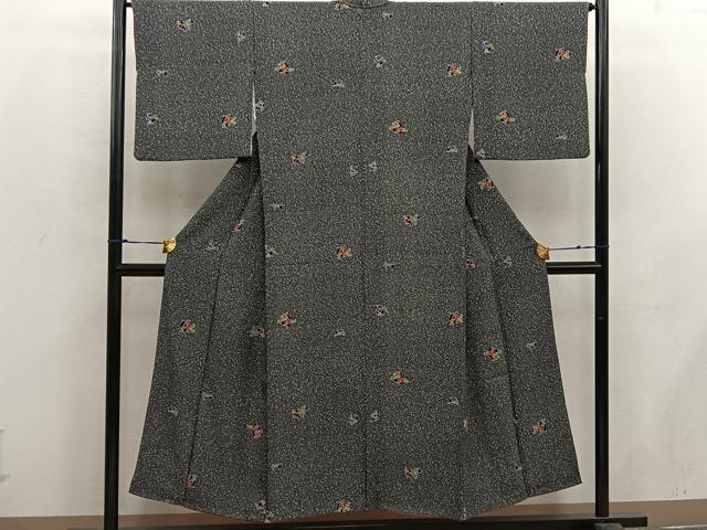平和屋着物■上質な小紋 草花文 黒地 正絹 逸品 BAAW6683mz