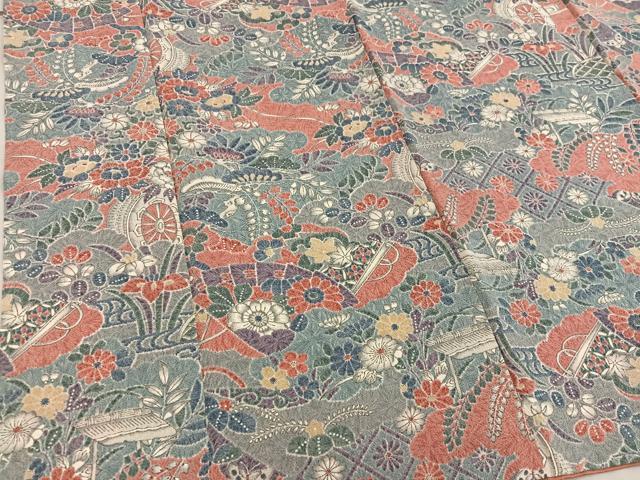 平和屋着物■上質な小紋 檜扇花文 鬼しぼ縮緬 正絹 逸品 BAAW6711mz