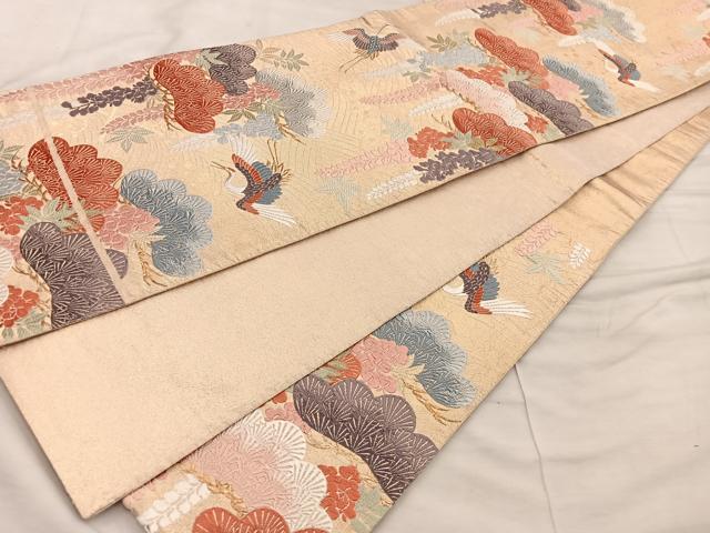 平和屋着物●六通柄袋帯 唐織 瑠璃綴 飛鶴松文 金糸 正絹 逸品 BAAW6734mz