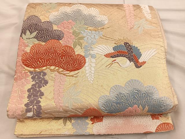 平和屋着物●六通柄袋帯 唐織 瑠璃綴 飛鶴松文 金糸 正絹 逸品 BAAW6734mz