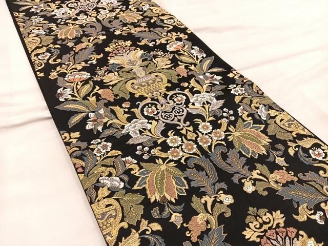 平和屋着物●六通柄袋帯 唐織 美彩夢 黒地 金糸 正絹 逸品 BAAW6738mz
