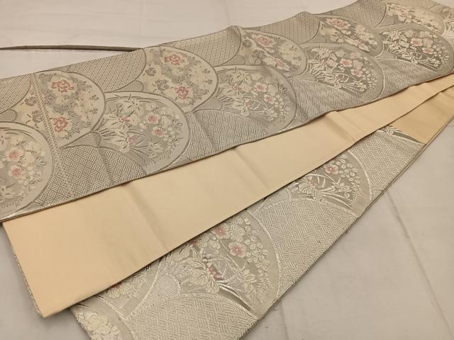 平和屋着物◎六通柄袋帯 唐織 青海波花文 銀糸 正絹 逸品 BAAW6775mz