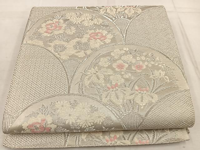 平和屋着物◎六通柄袋帯 唐織 青海波花文 銀糸 正絹 逸品 BAAW6775mz