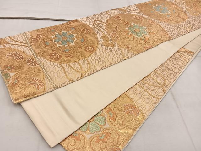 平和屋着物◎六通柄袋帯 鏡裏花文 金糸 正絹 逸品 BAAW6818mz