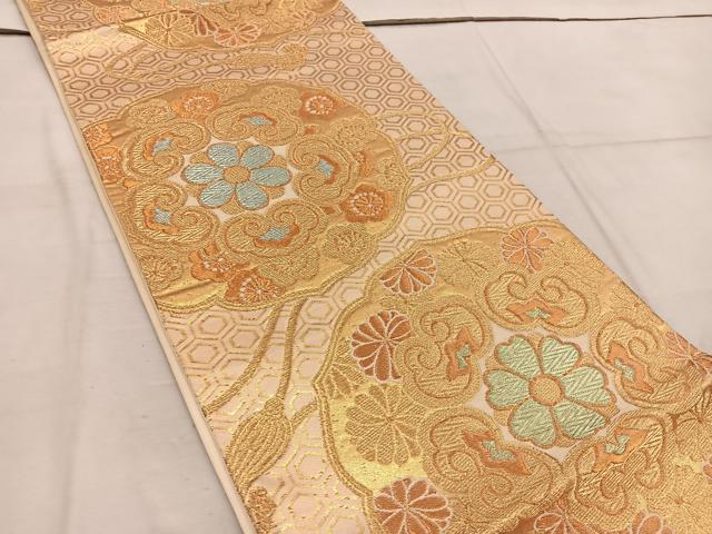 平和屋着物◎六通柄袋帯 鏡裏花文 金糸 正絹 逸品 BAAW6818mz