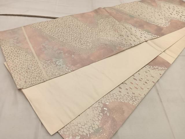 平和屋着物◎六通柄袋帯 流水文 銀糸 正絹 逸品 BAAW6833mz