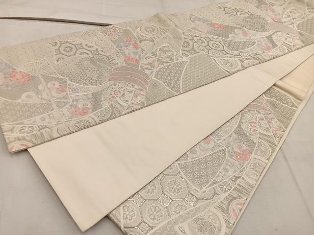 平和屋着物◎六通柄袋帯 草花熨斗目文様 プラチナ箔 正絹 逸品 BAAW6837mz