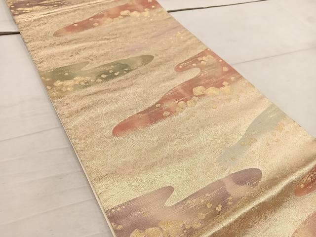 平和屋着物◎六通柄袋帯 エ霞文 金糸 正絹 逸品 BAAW6839mz