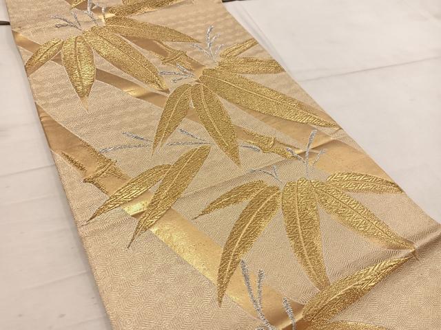 平和屋着物◎六通柄袋帯 笹竹文 金銀糸 正絹 逸品 BAAW6842mz