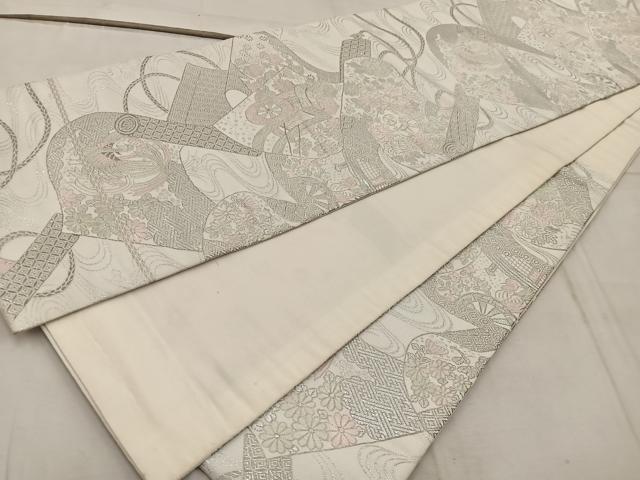 平和屋着物◎六通柄袋帯 唐織 鳳凰御所車花文 銀糸 BAAW6844mz