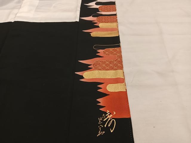 平和屋着物■五代 歌舞伎役者 坂東八十助 黒留袖 刺繍 鳳凰花文 暈し染め 金銀彩 正絹 逸品 BAAW6858mz