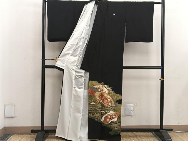 平和屋着物■豪華黒留袖 駒刺繍 地紙重ね鼓飛鶴花文 金彩 正絹 逸品 BAAW6861mz