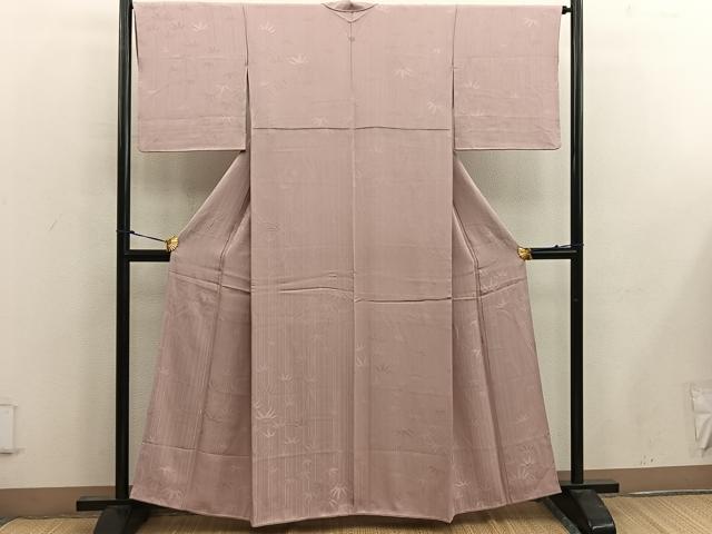 平和屋着物■上質な色無地 笹竹地紋 宍色 正絹 逸品 BAAW6868mz