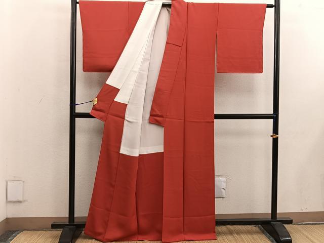 平和屋着物■上質な色無地 赤丹色 正絹 逸品 BAAW6872mz