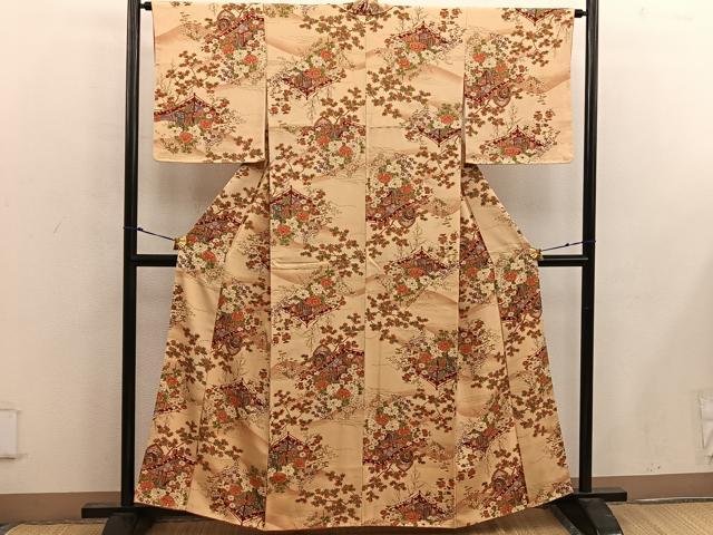 平和屋着物■上質な小紋 御所車花文 金彩 正絹 逸品 BAAW6878mz