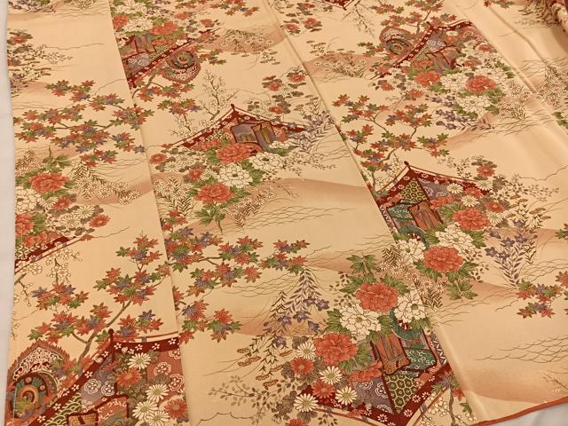 平和屋着物■上質な小紋 御所車花文 金彩 正絹 逸品 BAAW6878mz