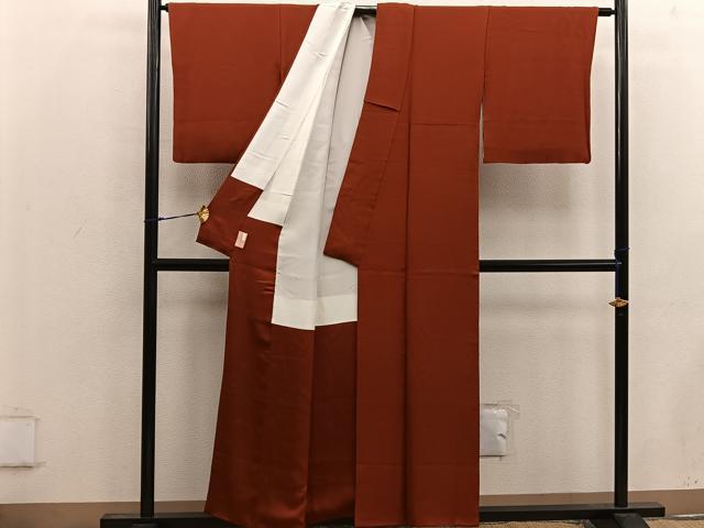 平和屋着物■上質な色無地 菊地紋 栗梅色 正絹 逸品 BAAW6883mz