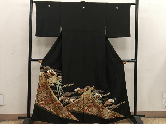 平和屋着物■豪華黒留袖 鳳凰花文 金彩 正絹 逸品 BAAW6893mz