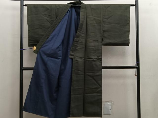 平和屋着物■男性 紬 網代織 黒緑色 正絹 逸品 BAAW6906mz