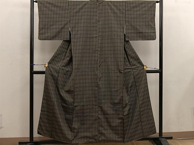 平和屋着物■本場縞大島紬 格子柄 正絹 逸品 BAAW6937mz