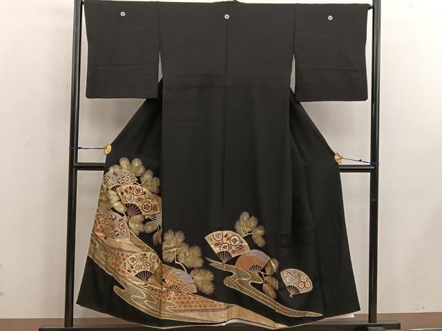 平和屋着物■豪華黒留袖 駒刺繍 扇面宝尽くし花文 金銀彩 正絹 逸品 BAAW6939mz