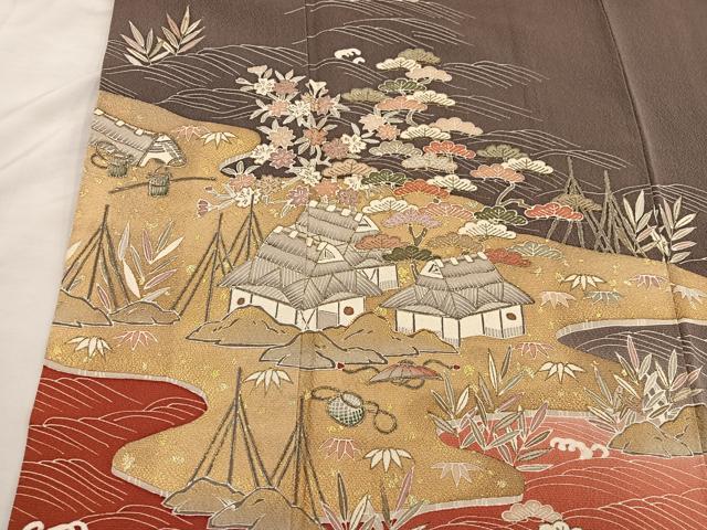 平和屋着物■訪問着 駒刺繍 風景花文 暈し染め 金彩 正絹 逸品 BAAW6953mz