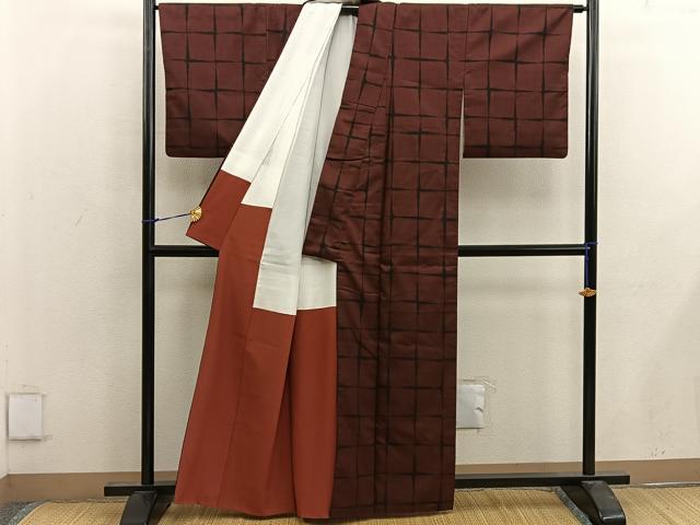 平和屋着物■本場大島紬 7マルキ 格子柄 正絹 逸品 BAAW6969mz