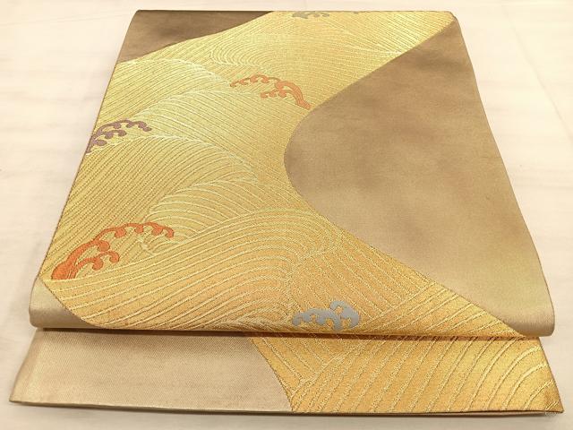 平和屋着物◎六通柄袋帯 慶長錦 琳派流水波 金糸 引箔 正絹 逸品 BAAW7010qw