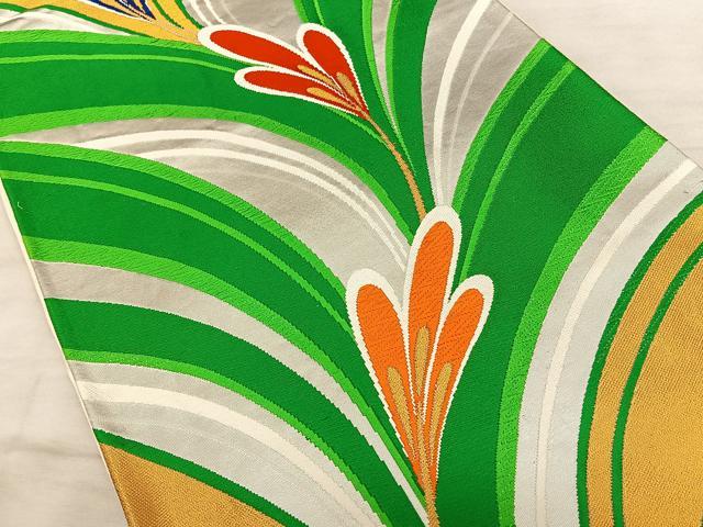 平和屋着物◎六通柄袋帯 唐織 松葉文 金銀糸 正絹 逸品 BAAW7011qw