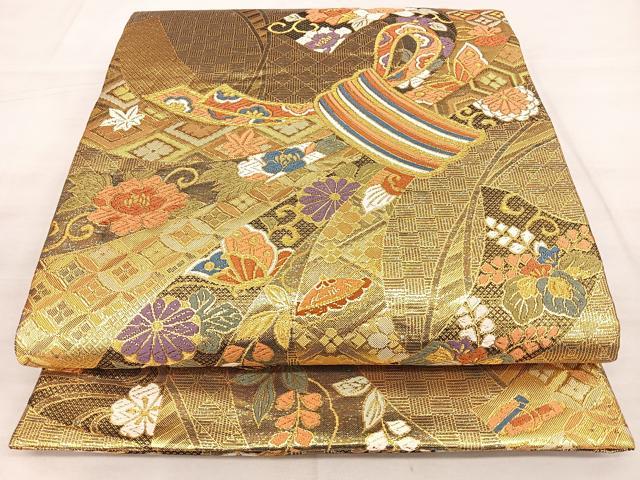 平和屋着物◎佐賀錦 六通柄袋帯 束ね熨斗 金糸 正絹 逸品 BAAW7016qw