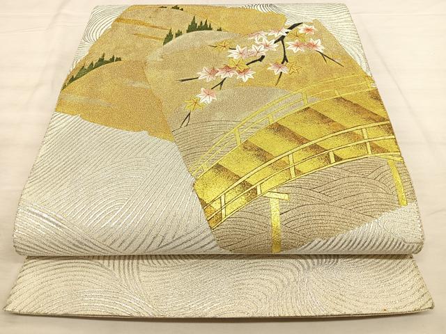 平和屋着物◎太鼓柄袋帯 作家物 綴れ 作家物 破れ色紙風景文 金銀彩 正絹 逸品 BAAW7033qw