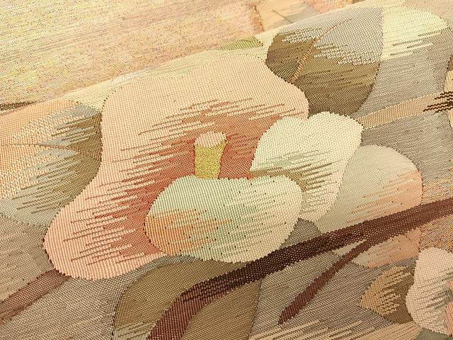 平和屋着物●太鼓柄袋帯 すくい織 枝椿 金糸 正絹 逸品 BAAW7041qw