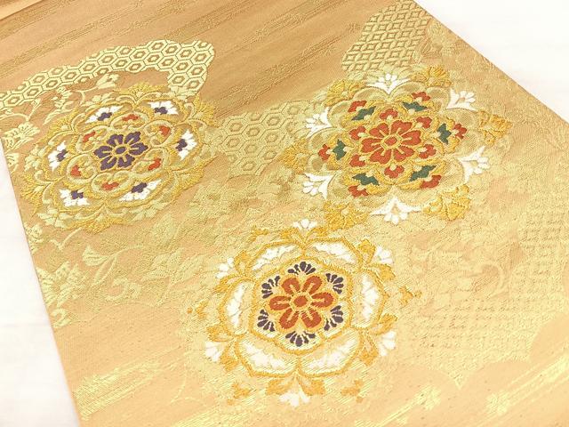 平和屋着物◎六通柄袋帯 唐織 正倉院花文 金糸 正絹 逸品 BAAW7044qw