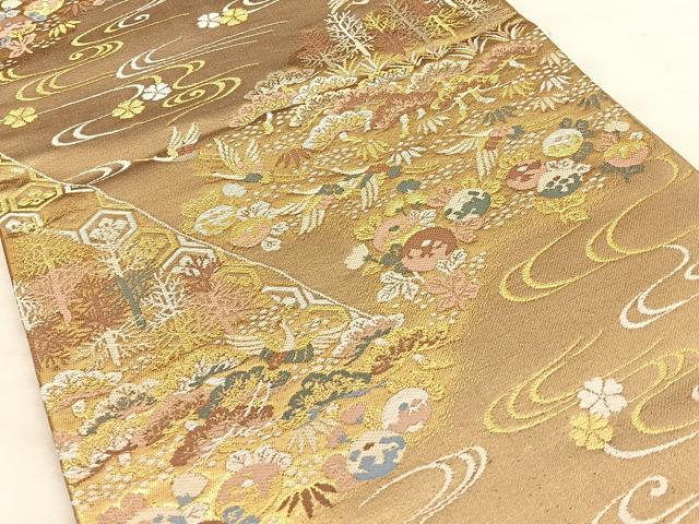 平和屋着物◎六通柄袋帯 唐織 花鳥文 金糸 正絹 逸品 BAAW7051qw