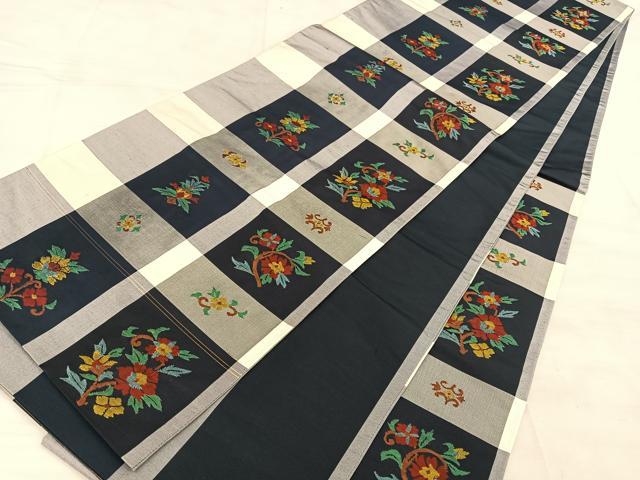平和屋着物◎六通柄袋帯 紬地 変わり市松文 正絹 逸品 BAAW7059qw