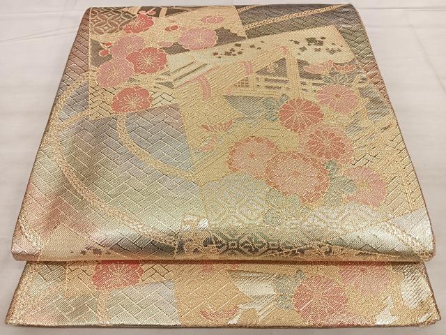平和屋着物◎佐賀錦 六通柄袋帯 色紙重ね風景文 金銀糸 正絹 逸品 BAAW7062qw