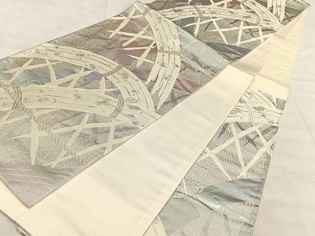平和屋着物◎六通柄袋帯 籬文 銀糸 正絹 逸品 BAAW7065qw