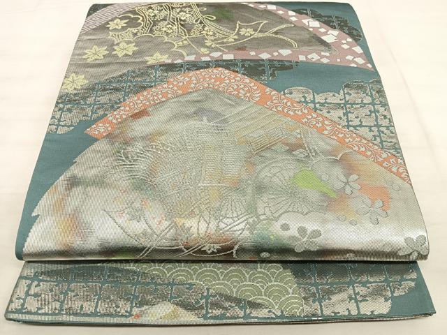 平和屋着物◎六通柄袋帯 扇面御所車文 金銀糸 正絹 逸品 BAAW7072qw