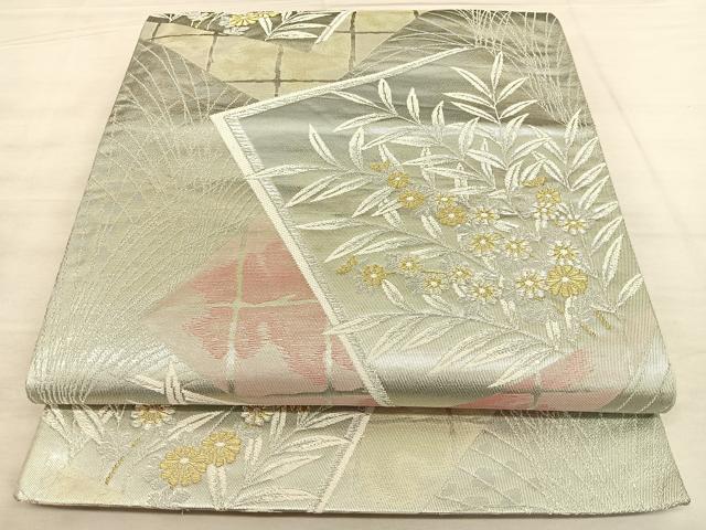 平和屋着物◎六通柄袋帯 唐織 色紙草花文 金銀糸 正絹 逸品 BAAW7079qw