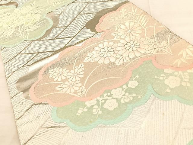 平和屋着物◎六通柄袋帯 唐織 雲取り草花文 金銀糸 正絹 逸品 BAAW7083qw
